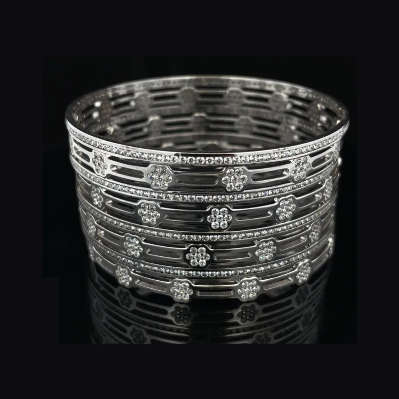 White Gold bangles with CZ - Set of 8, Size 2.6