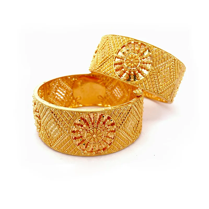 Elegant set of two 22k yellow gold bangles for women