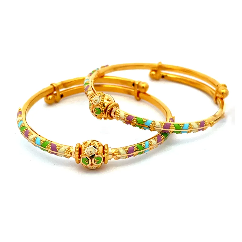 Baby bangles in 22K Gold and Enamel -Pair