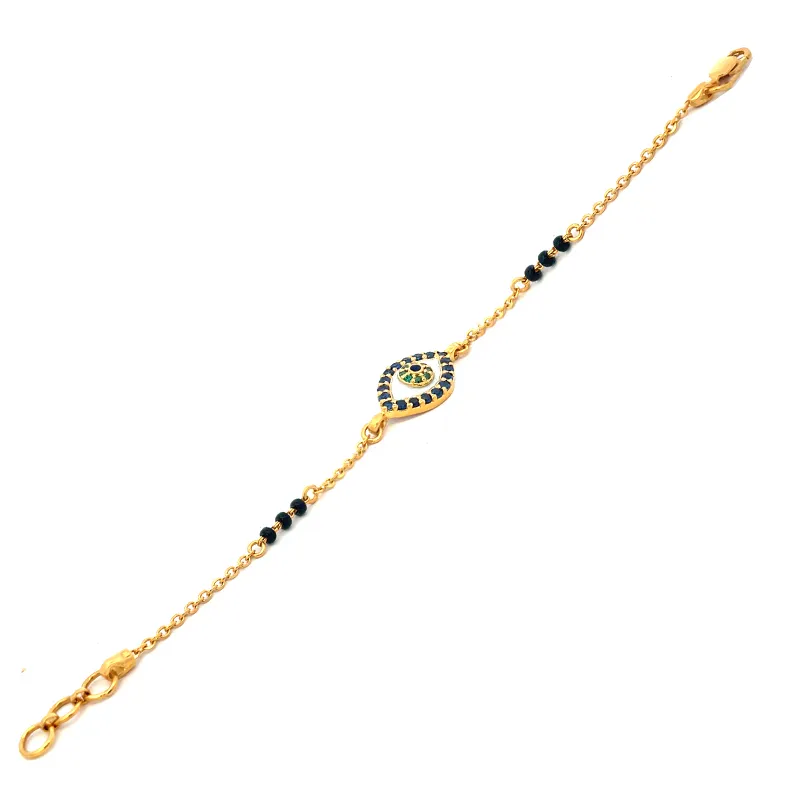 Elegant Yellow Gold Chain Bracelet with Eye Pendant