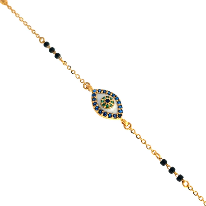 Elegant Yellow Gold Chain Bracelet with Eye Pendant