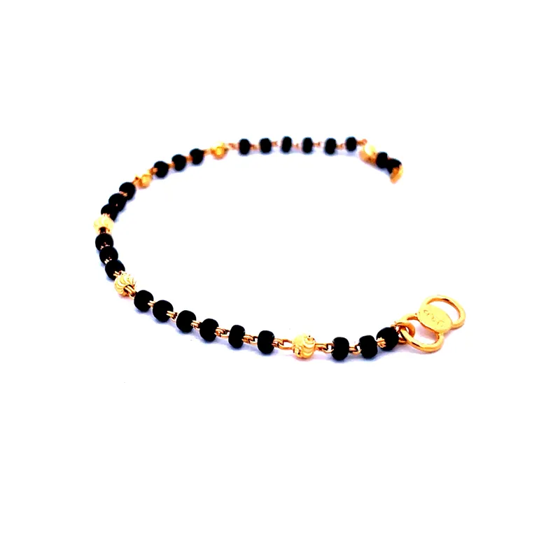 22K Gold Baby Bracelet with Black beads - Set of 2