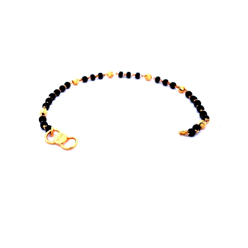 22K Gold Baby Bracelet with Black beads - Set of 2