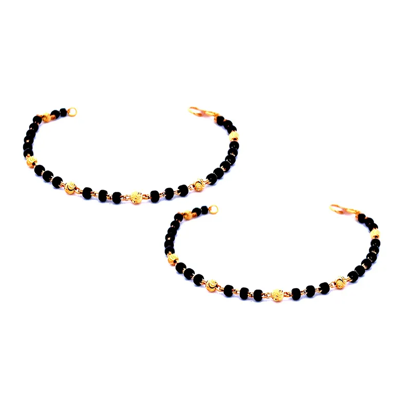22K Gold Baby Bracelet with Black beads - Set of 2