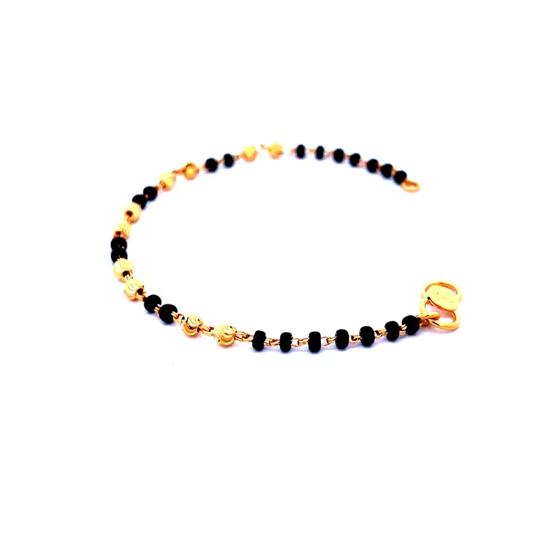 22K Gold Baby Bracelet with Black beads - Set of 2