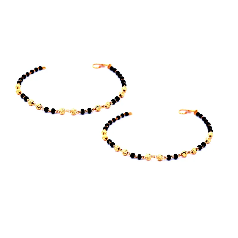 22K Gold Baby Bracelet with Black beads - Set of 2