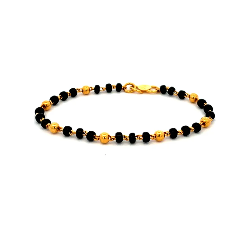 Baby bracelets with Black beads and Gold - 5 inch