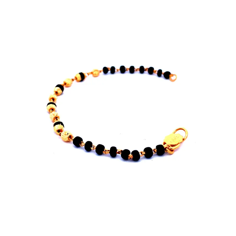 22K Gold Baby Bracelet with Black beads - Set of 2