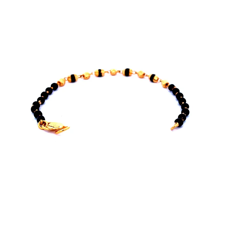 22K Gold Baby Bracelet with Black beads - Set of 2