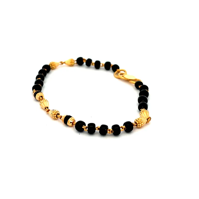 Baby bracelets with Black beads and Gold - 5 inch