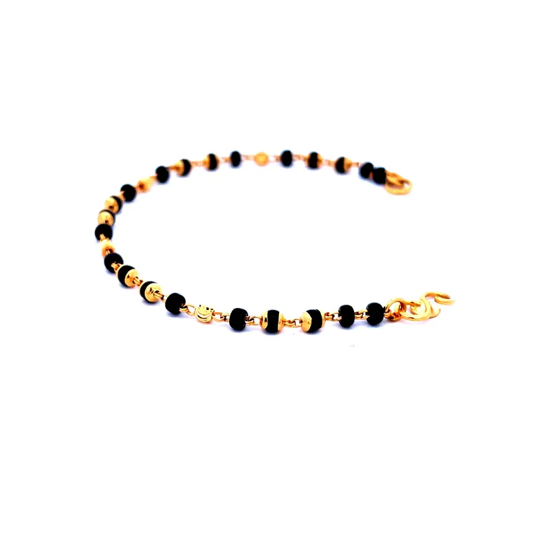 22K Gold Baby Bracelet with Black beads - Set of 2