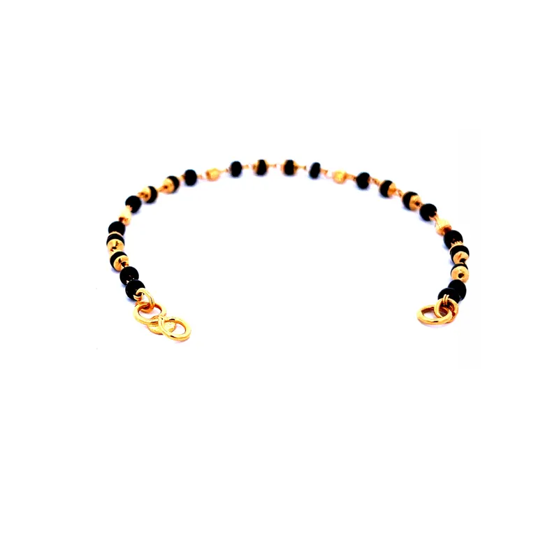 22K Gold Baby Bracelet with Black beads - Set of 2