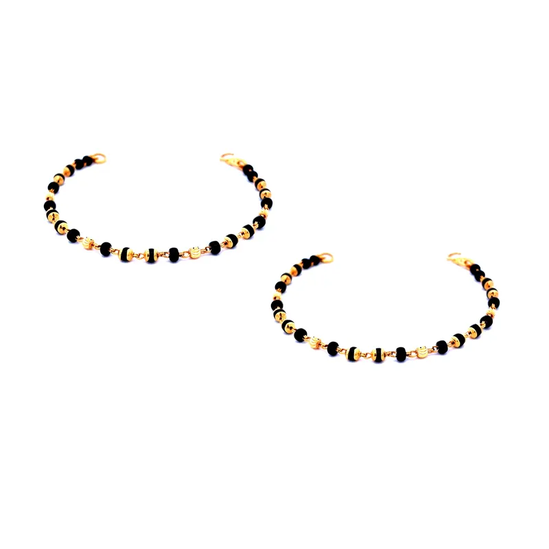 22K Gold Baby Bracelet with Black beads - Set of 2