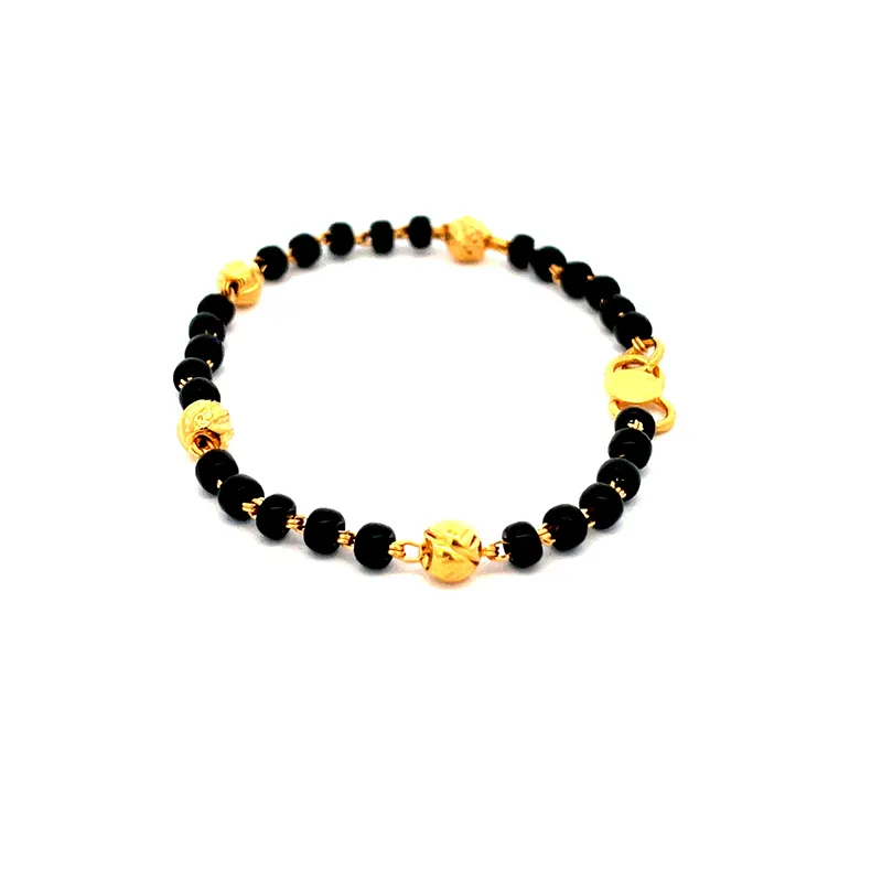 Baby bracelets with Black beads and Gold - 5 inch