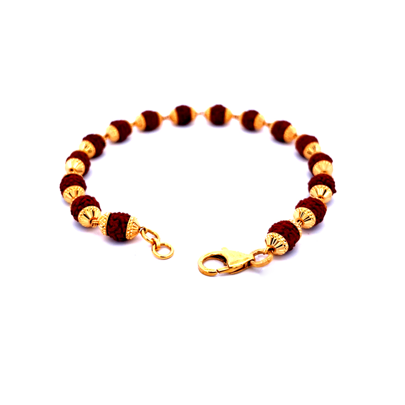 Rudraksh and Gold Bracelet - 8.5 inch