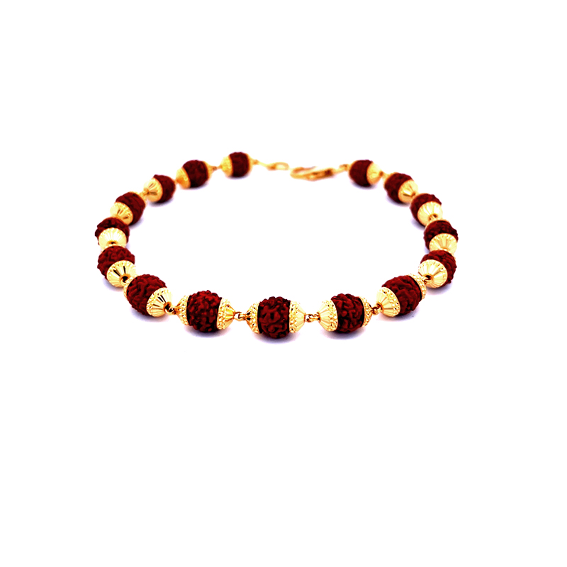 Rudraksh and Gold Bracelet - 8.5 inch