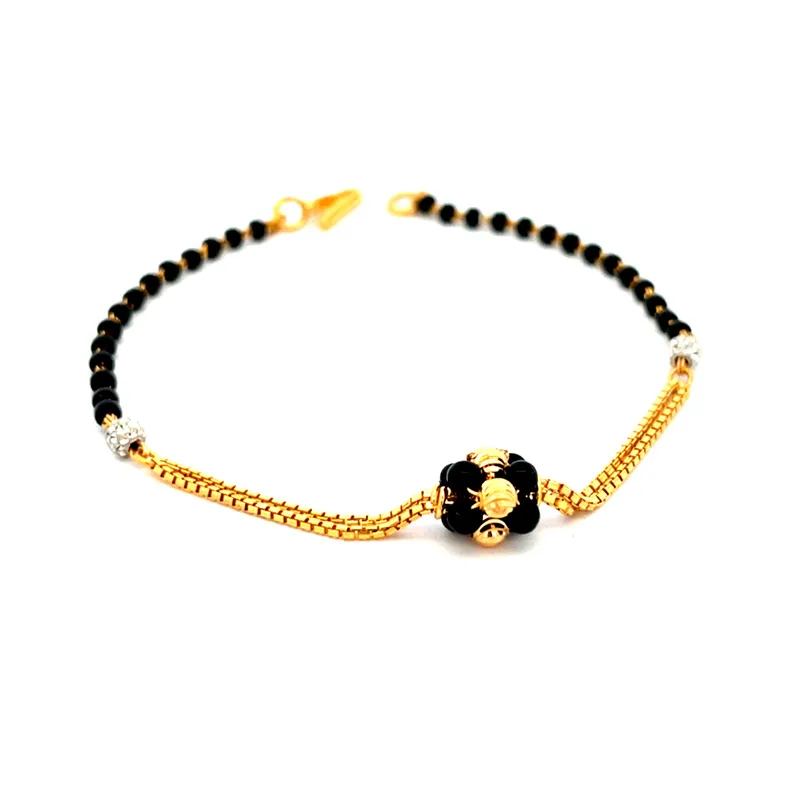 22K Gold Bracelet with Black Beads - Size 7 inch