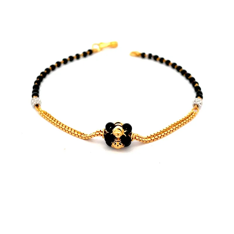22K Gold Bracelet with Black Beads - Size 7 inch