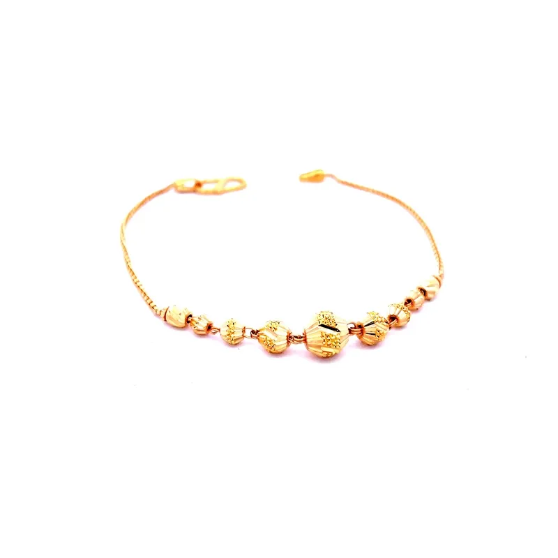 Delicate Yellow Gold Chain Bracelet with Ornamental Beads - 7