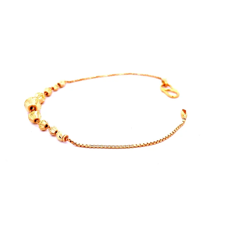 Delicate Yellow Gold Chain Bracelet with Ornamental Beads - 7