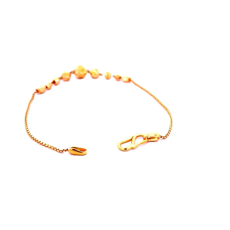 Delicate Yellow Gold Chain Bracelet with Ornamental Beads - 7