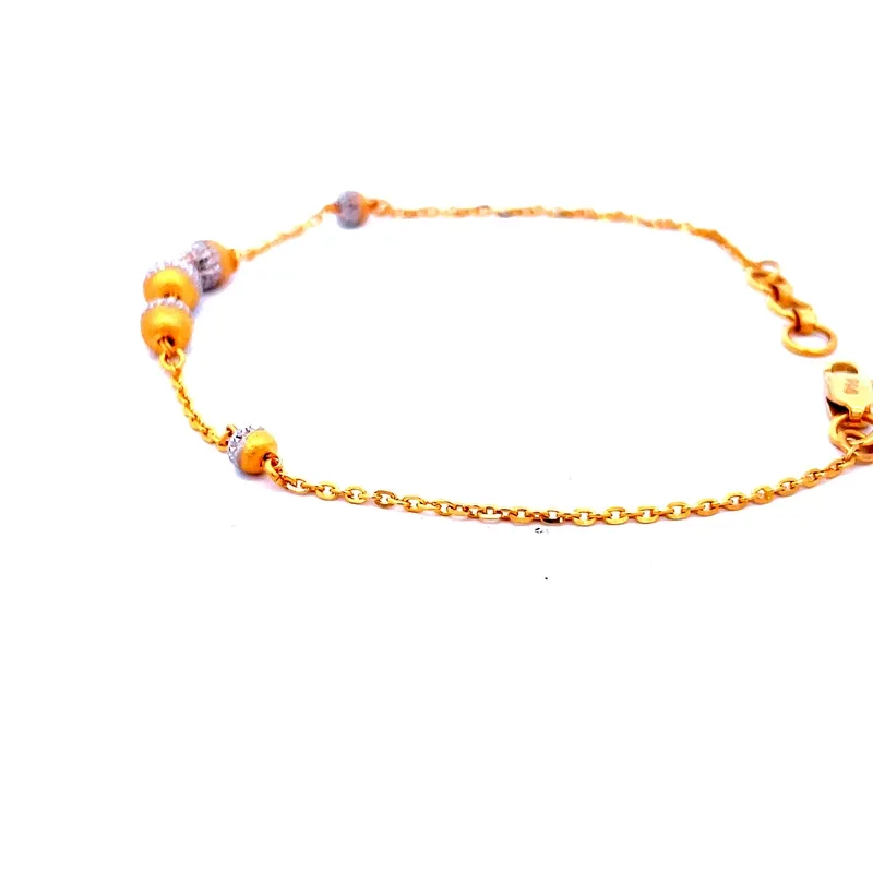 Yellow Gold Chain Bracelet with Round beads - 7.5