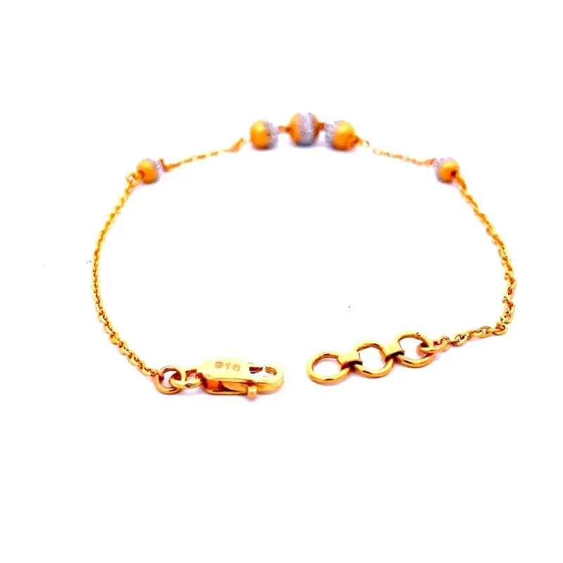 Yellow Gold Chain Bracelet with Round beads - 7.5