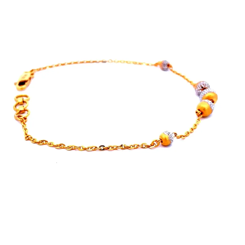 Yellow Gold Chain Bracelet with Round beads - 7.5