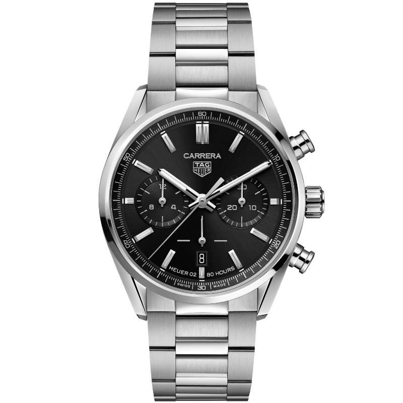 Tag Heuer Carrera Chronograph Steel 42Mm Black Index Dial On Steel Bracelet