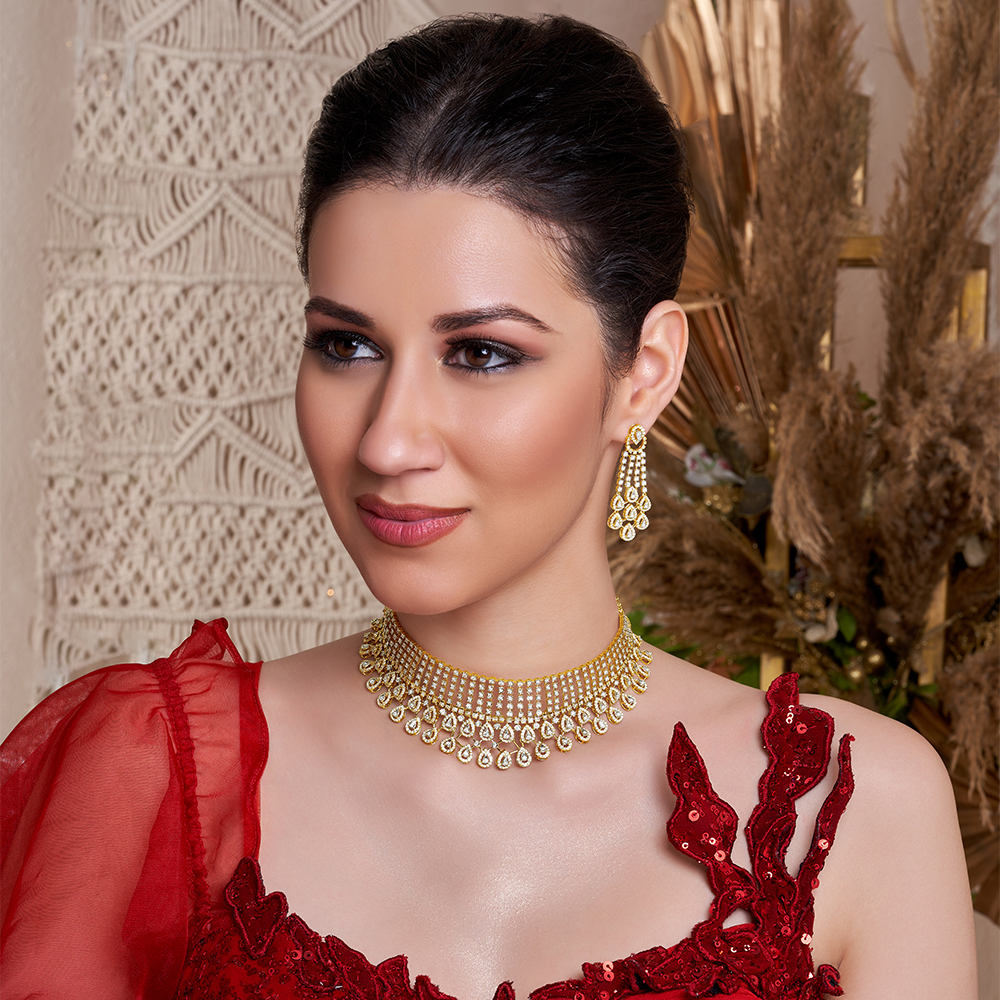 Bedazzling Chandelier Traditional Diamond Necklace & Earrings