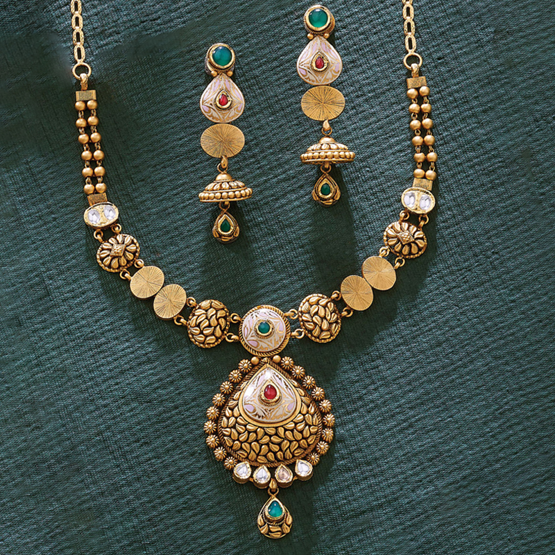 22k Gemstone Necklace Set JGS-1911-00677 – Jewelegance