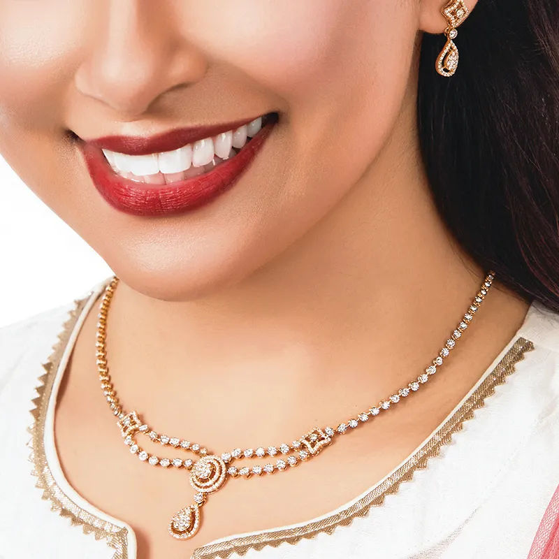 Elegant Gold and Diamond Necklace Set