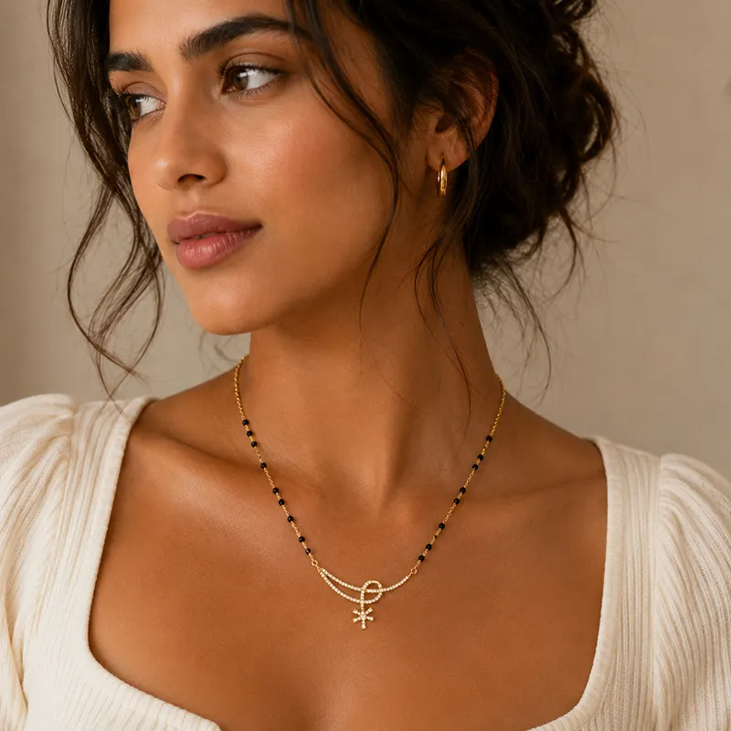 18K Yellow Gold Diamond Mangalsutra Necklace for Elegant Everyday Wear