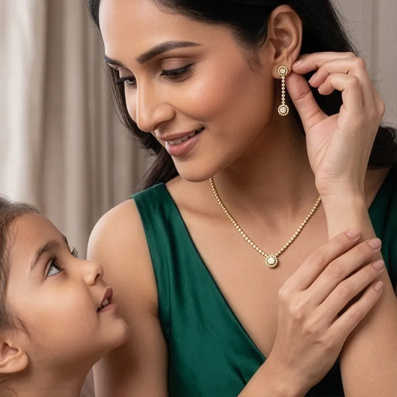 Showstopping, Classy Diamond Necklace & Earrings Yellow Gold