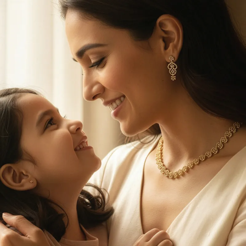 18K Yellow Gold Diamond Floral Spiral Necklace Set