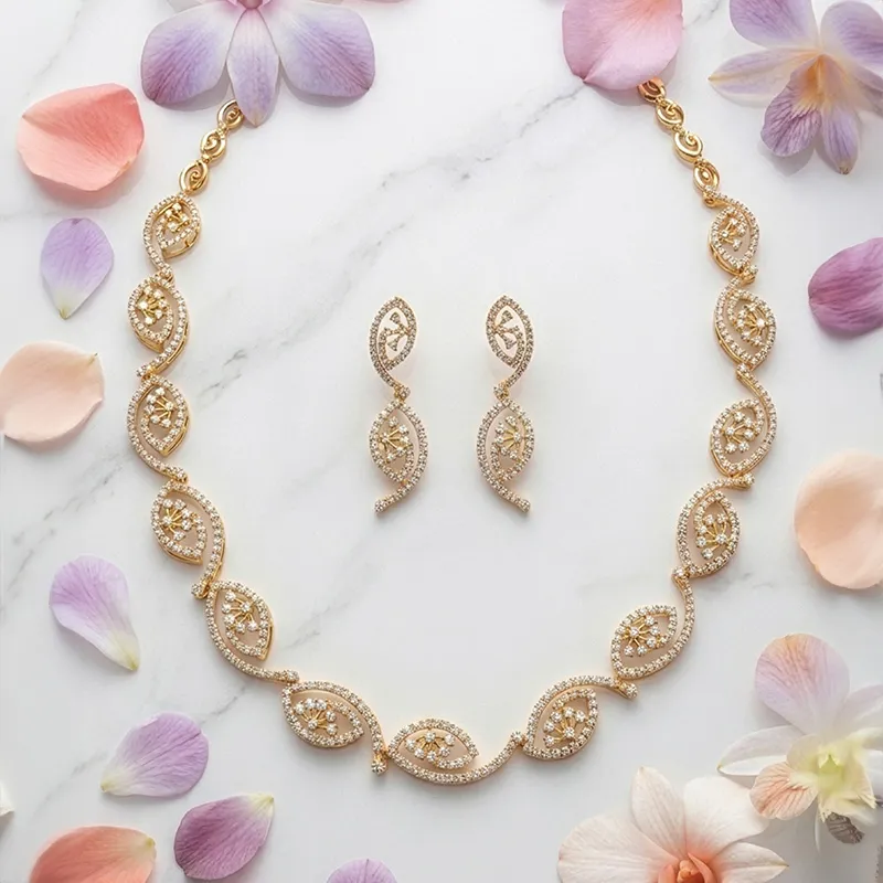 18K Yellow Gold & Diamond Ornate Spiral Necklace Set