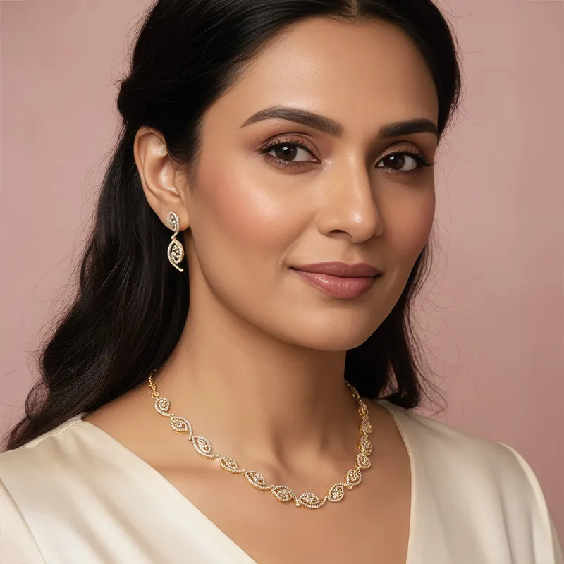 18K Yellow Gold & Diamond Ornate Spiral Necklace Set