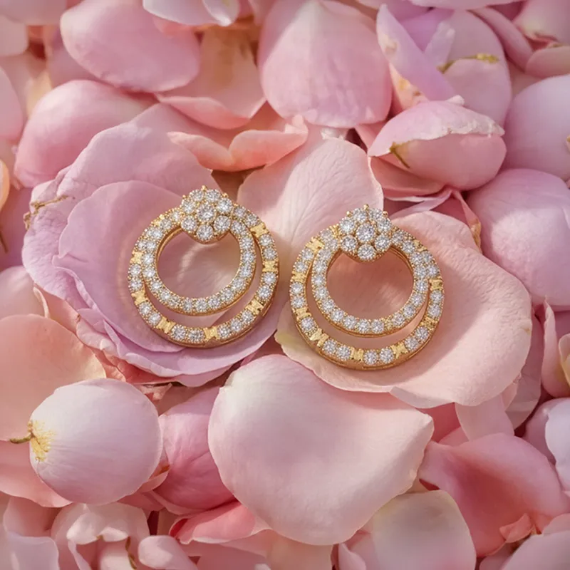 18K Yellow Gold Diamond Floral Overlapping Stud Earrings