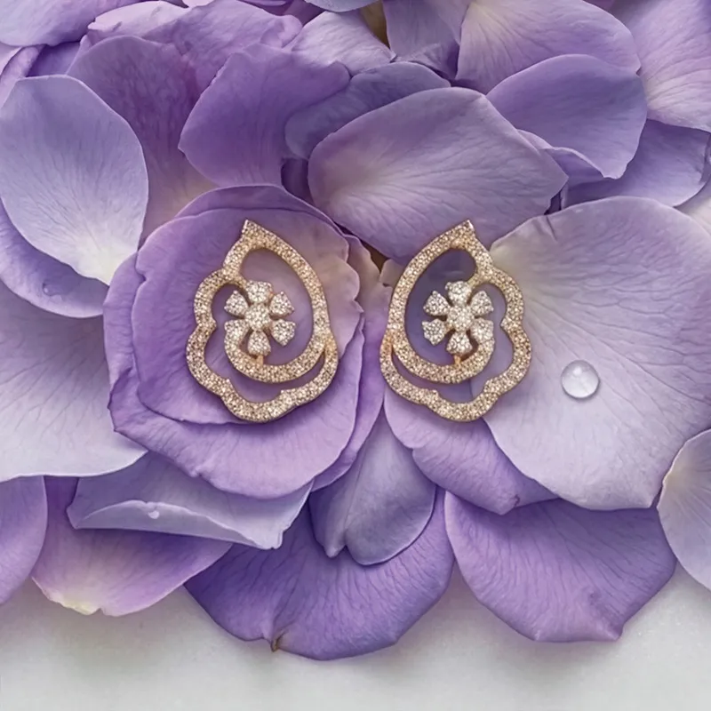 Blissful Floral Gold Diamond Stud Earrings