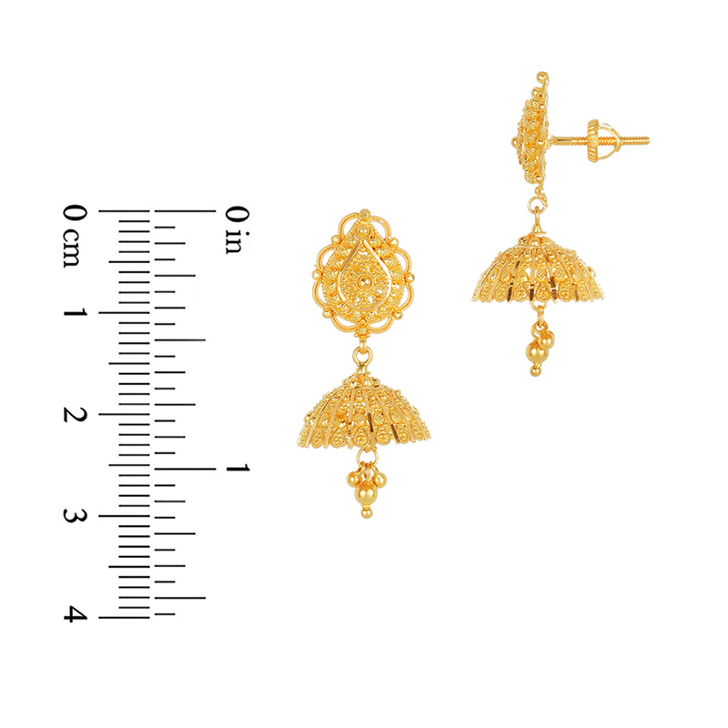 22k Yellow Gold Drop Patterned Jhumka Earrings