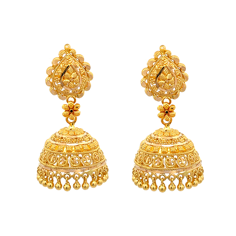 Ornate 22K Gold Jhumka Earrings