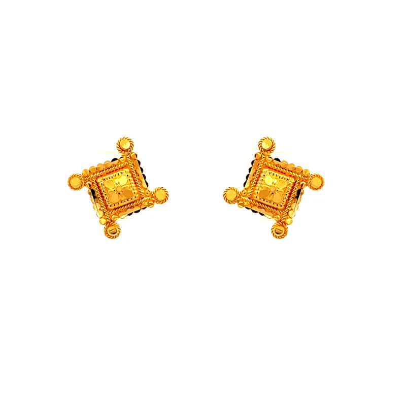 22K Yellow Gold Square Stud Earrings with Secure Screw Back Fastening