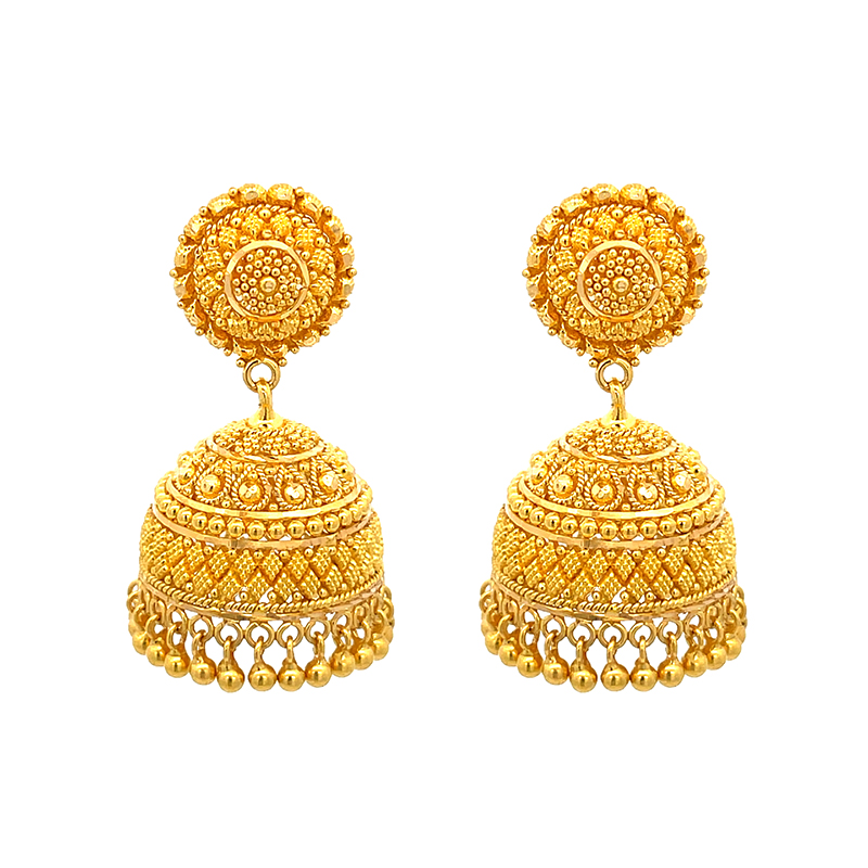 Ornate Gold Jhumka Earrings