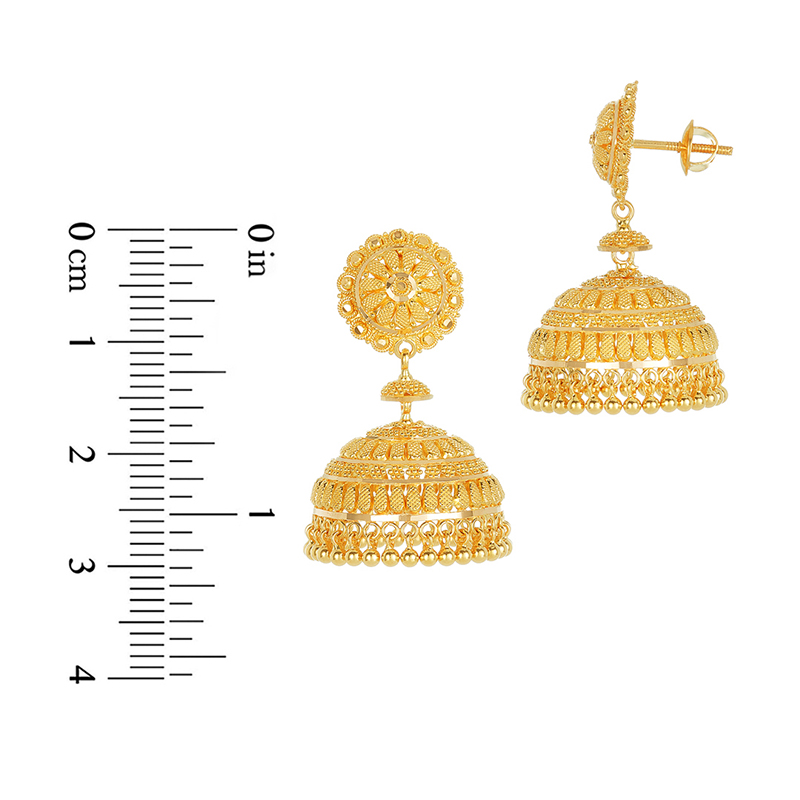22k Yelllow Gold Floral Beaded Jhumka Earrings