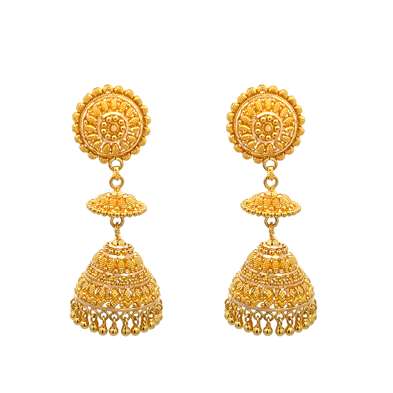 Statement Jhumka Earrings, 22K Gold