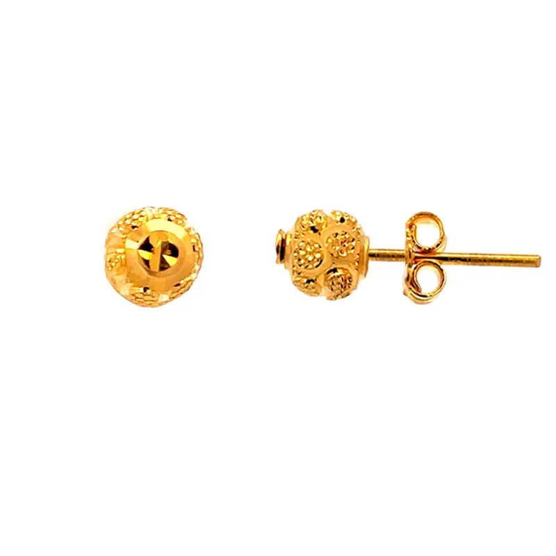 Beautiful 22K Yellow Gold Classic Stud Earrings with Secure Push Backs