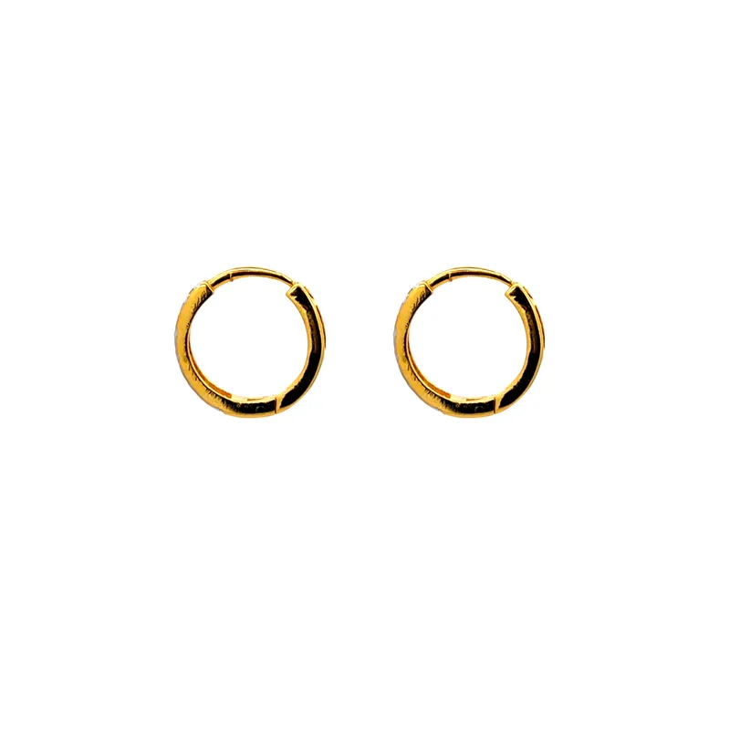 22K Gold Huggies Earrings with CZ - Diameter 14 mm