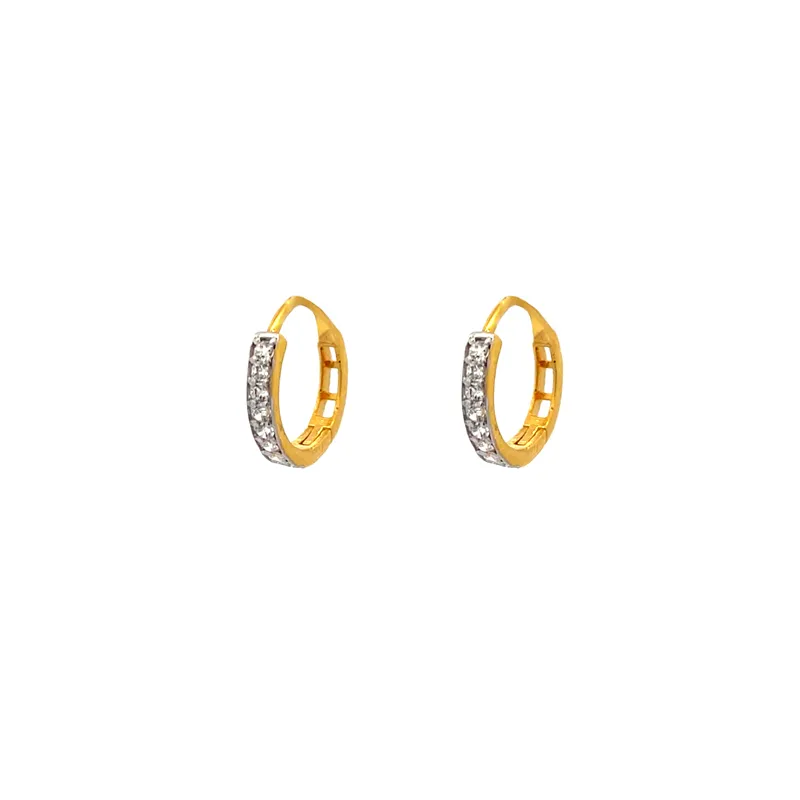 22K Gold Huggies Earrings with CZ - Diameter 14 mm