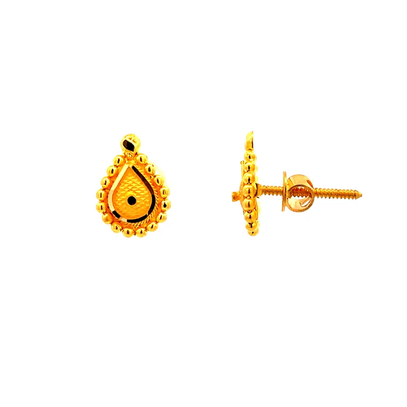 Elegant 22K Yellow Gold Pear Drop Stud Earrings with Secure Screw Back