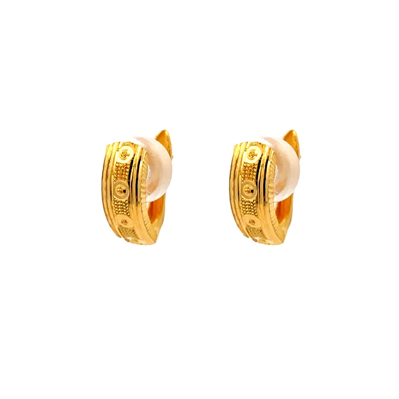22K Gold Hoops Earrings with Clip-on back, Length - 14 mm